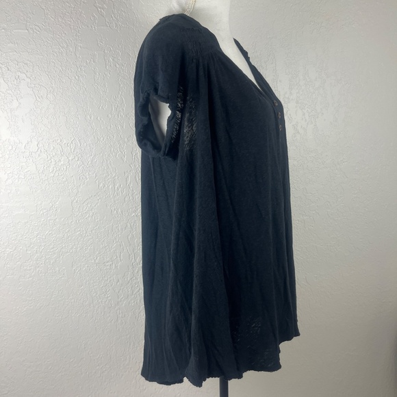 Free People Women’s Highland Linen Tunic Top Sz Large Button Up Hi-Low Black - Picture 8 of 16